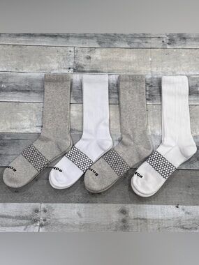 BOMBAS 4-Pack Solids Calf Women’s Socks - White  - Size - Large